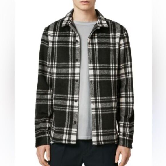 All Saints Black and White Plaid Casual Button Down Shirt - Picture 1 of 8